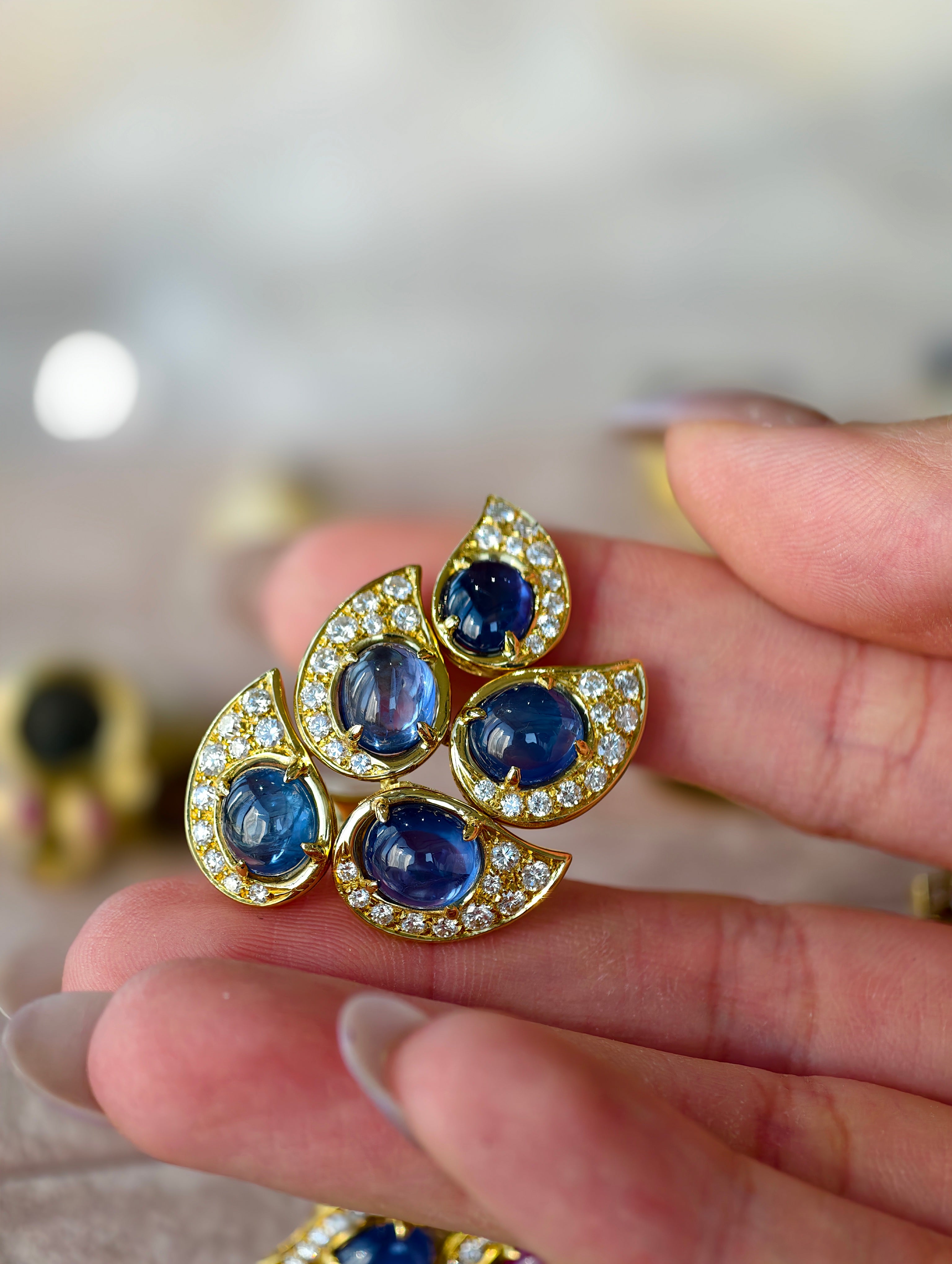 Boucheron 18k yellow gold sapphire and diamond earrings