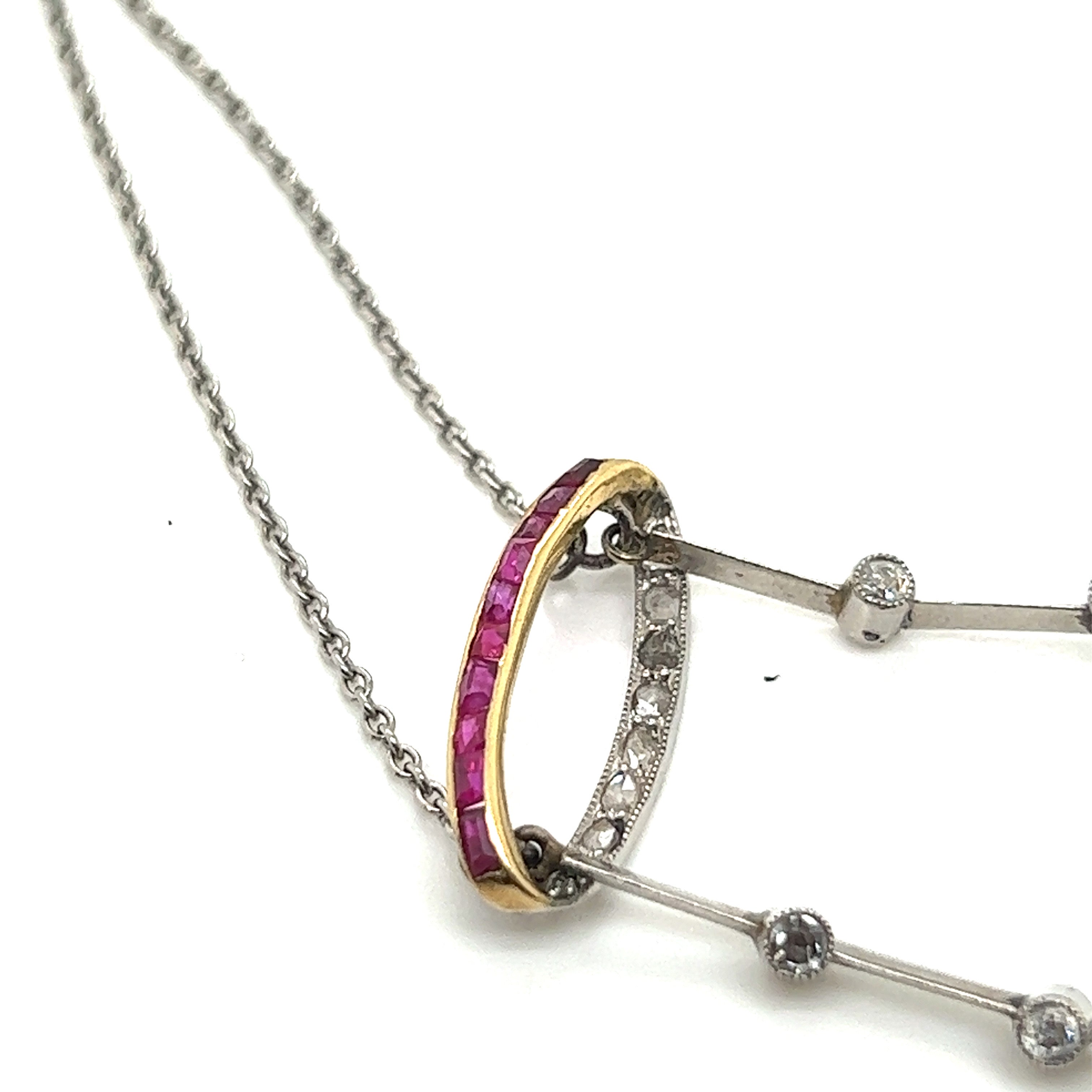 Platinum pearls ruby, sapphire and diamond pendant necklace