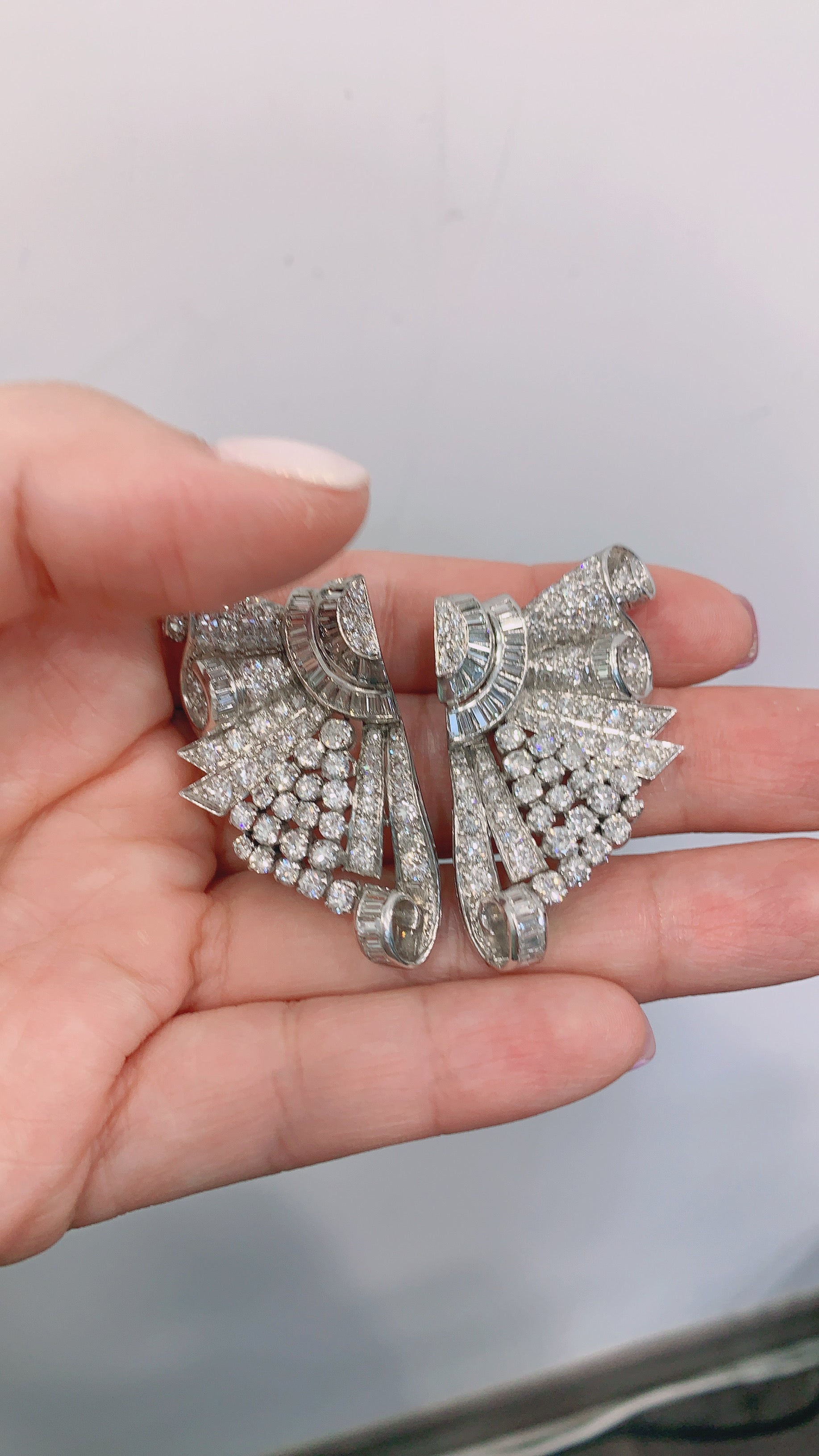 Platinum diamond butterfly double clips brooch