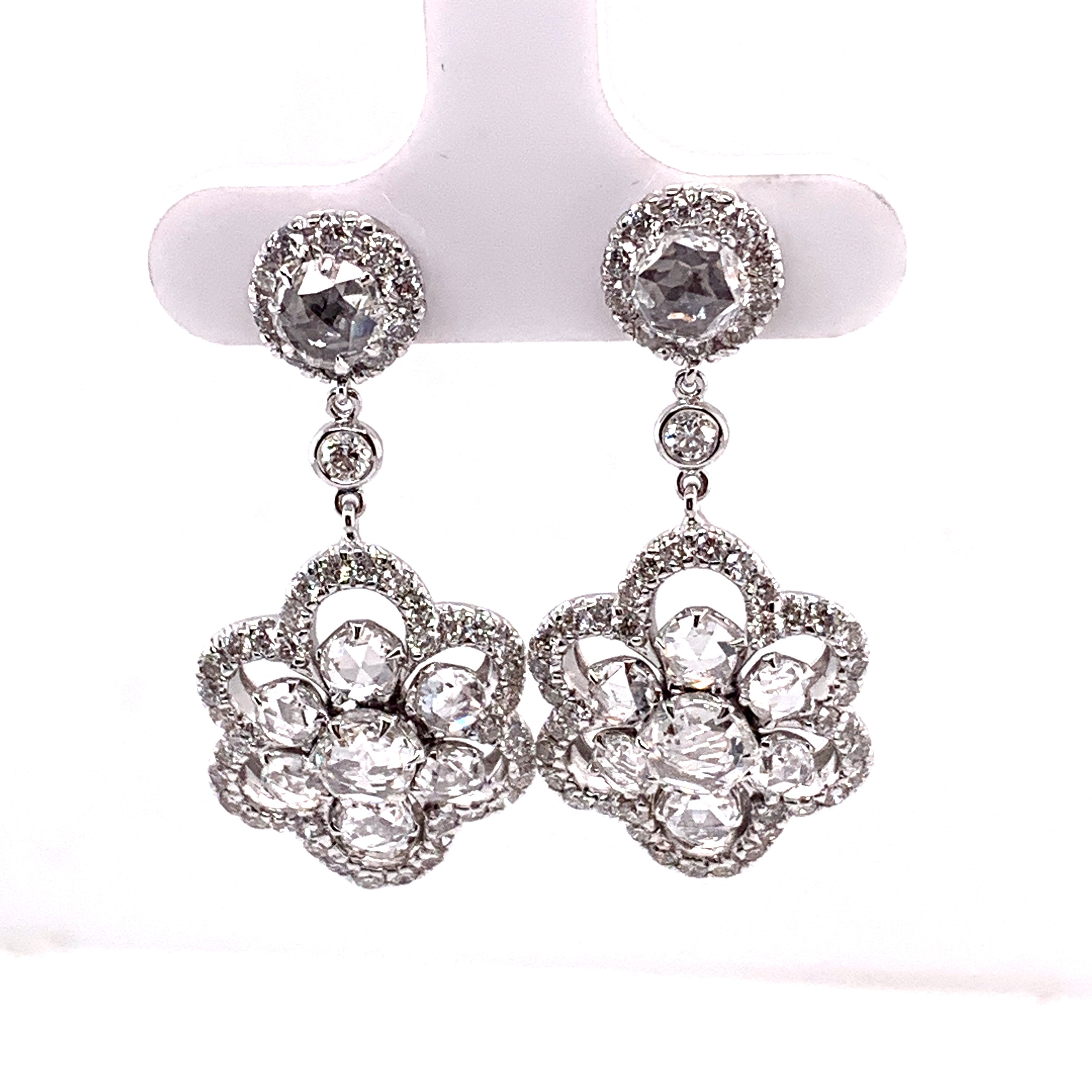 18k white gold rose cut diamond earring