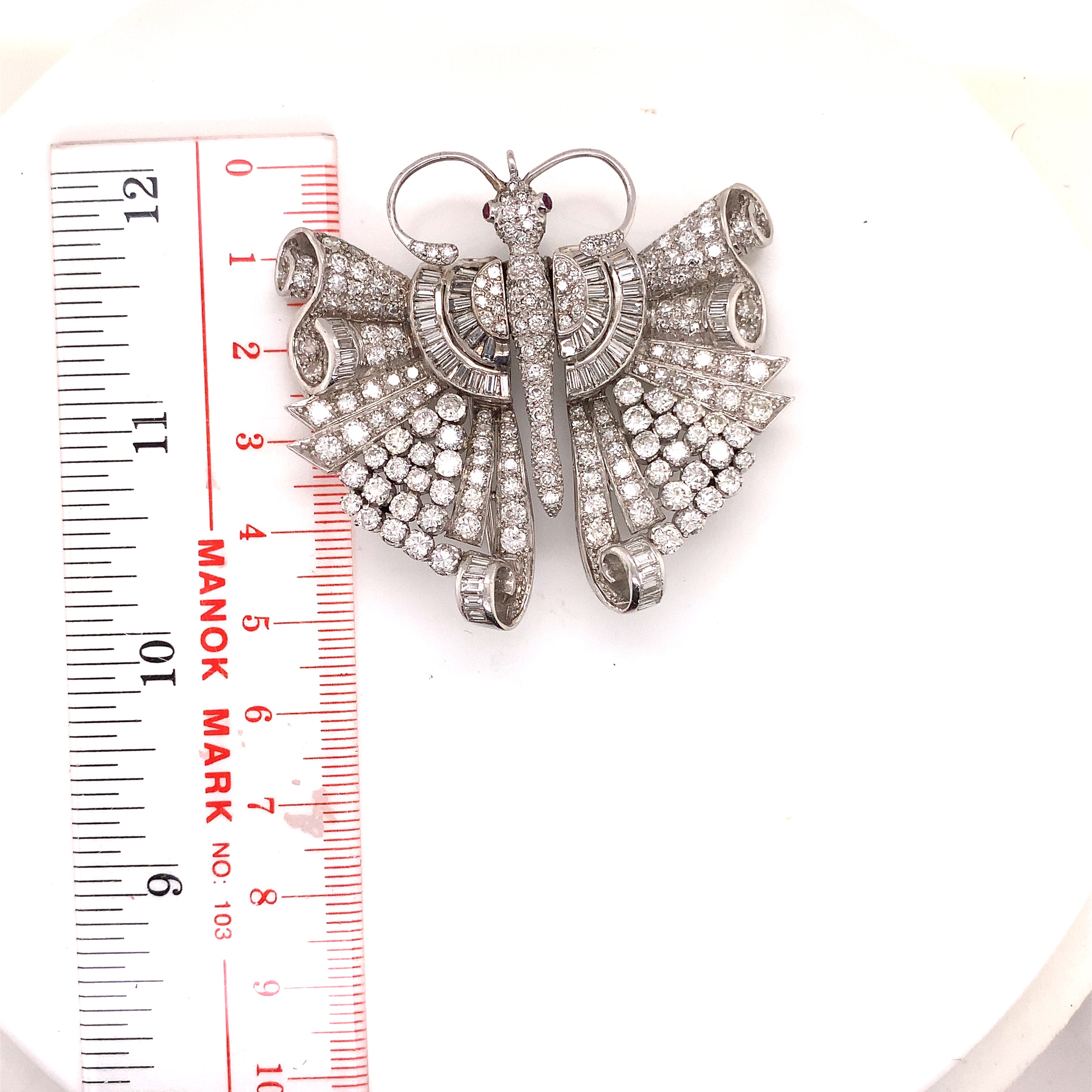 Platinum diamond butterfly double clips brooch