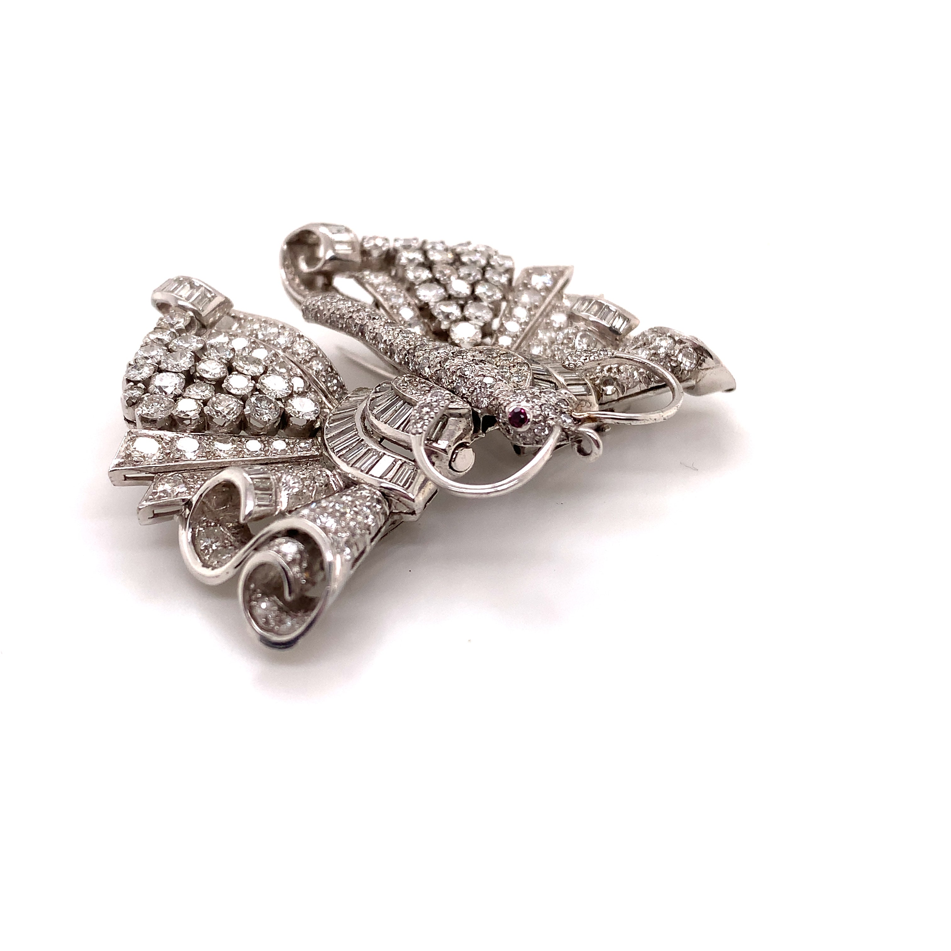 Platinum diamond butterfly double clips brooch