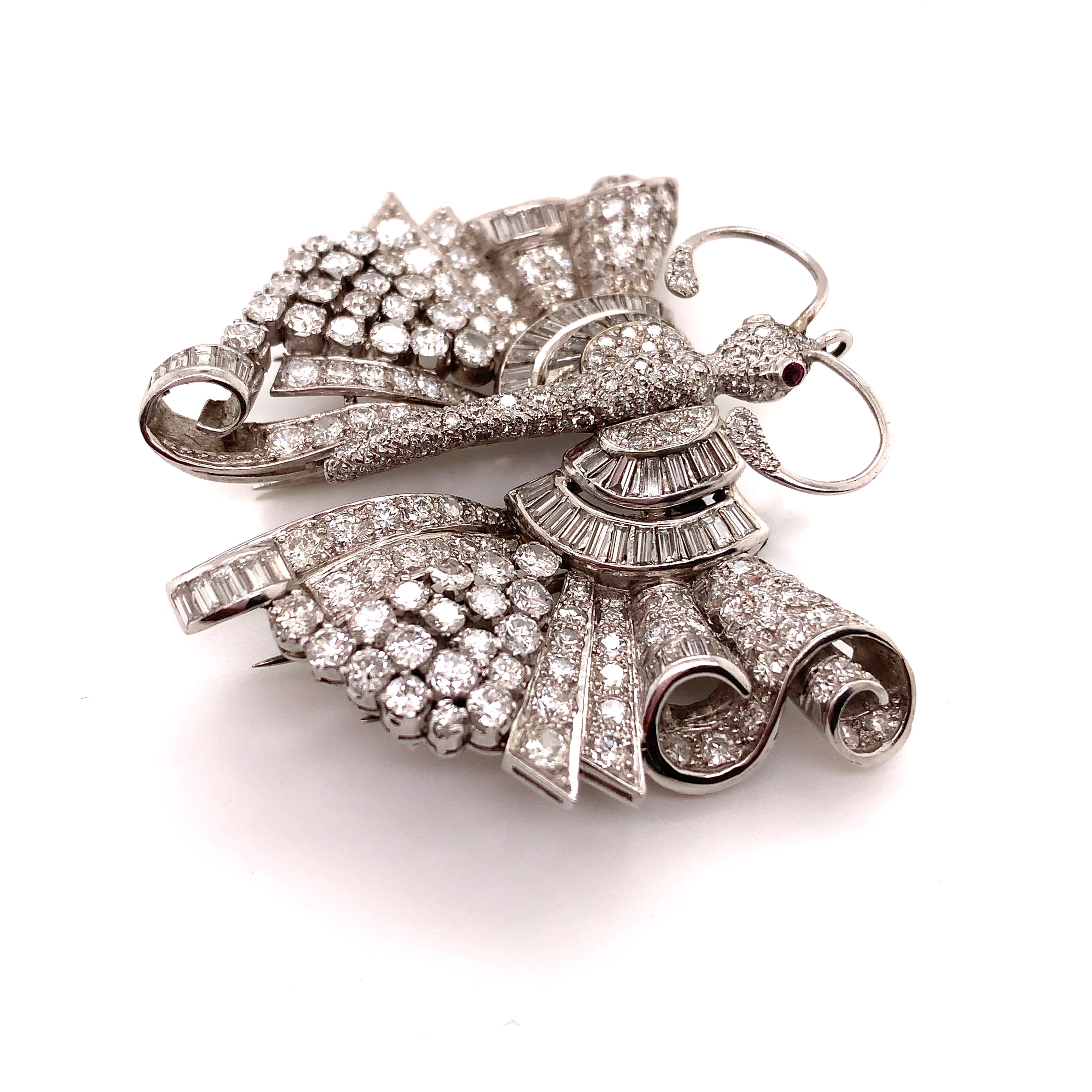 Platinum diamond butterfly double clips brooch