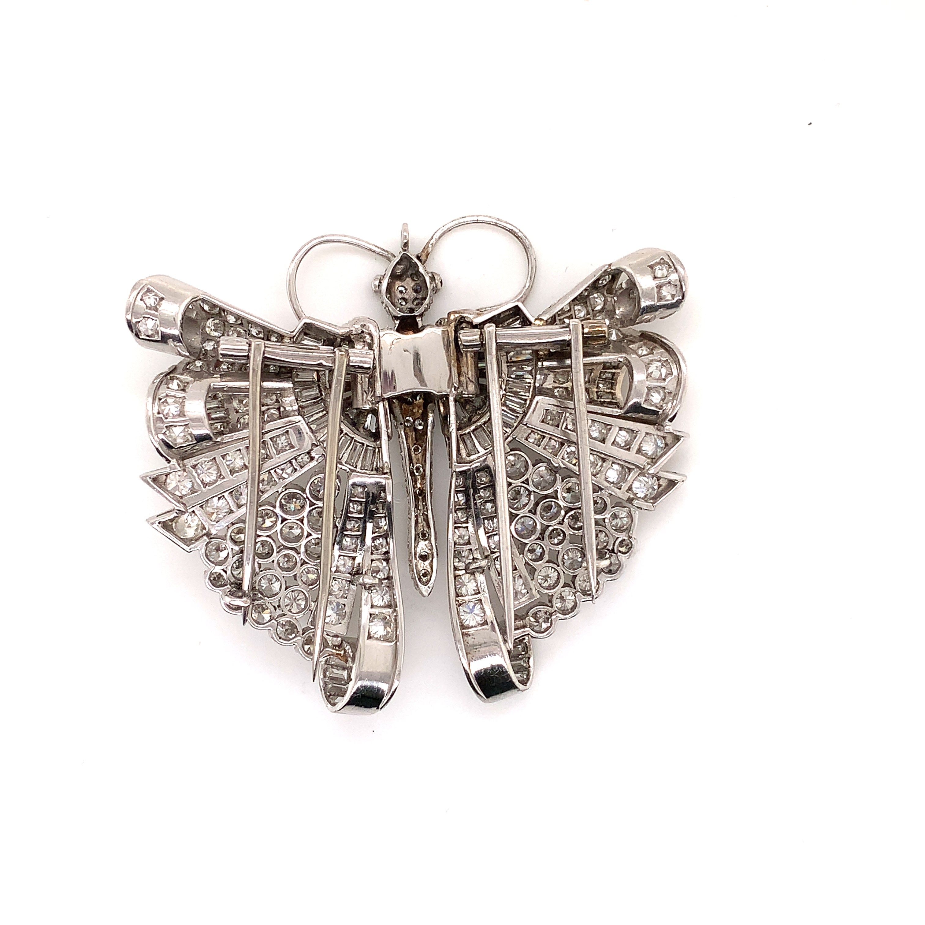 Platinum diamond butterfly double clips brooch