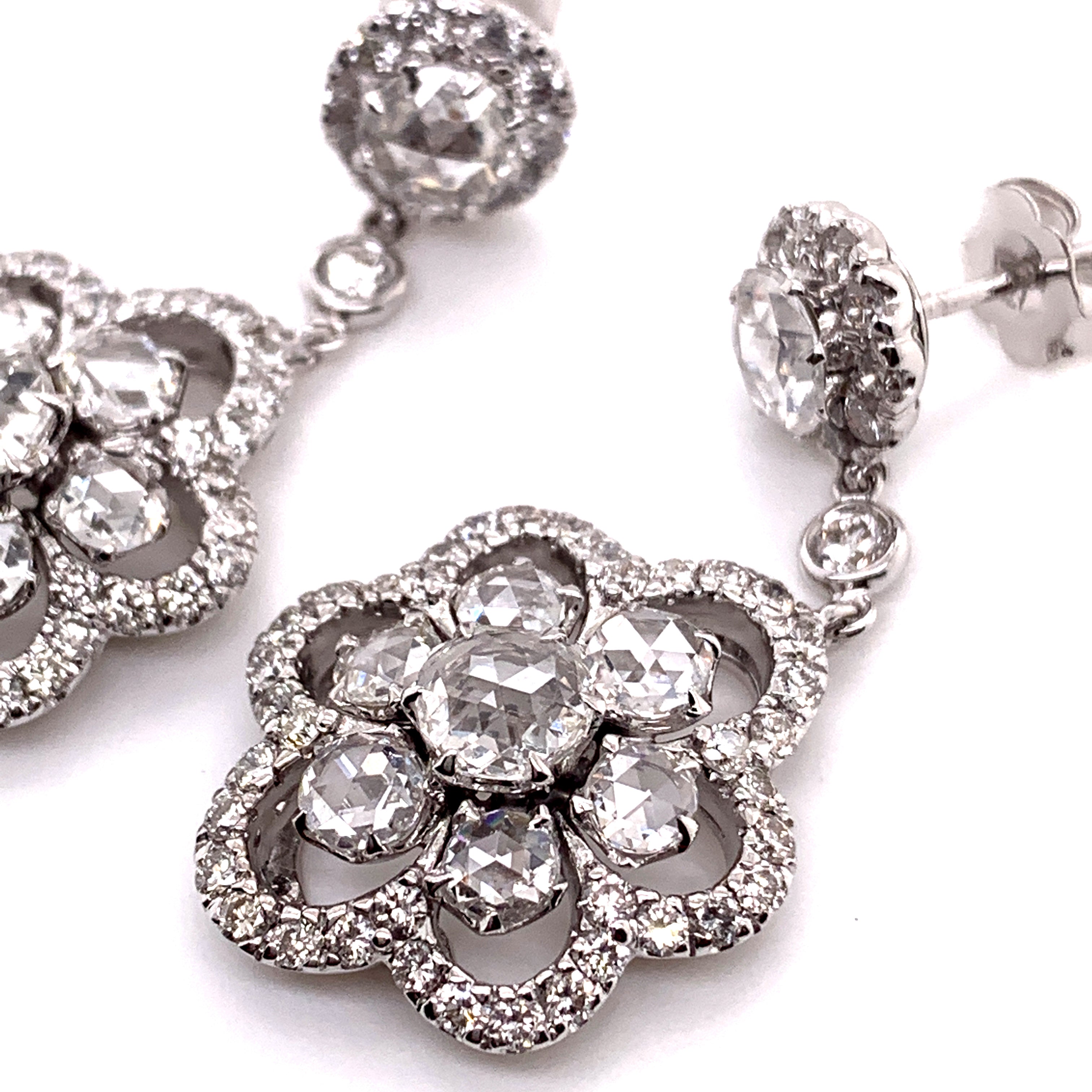 18k white gold rose cut diamond earring