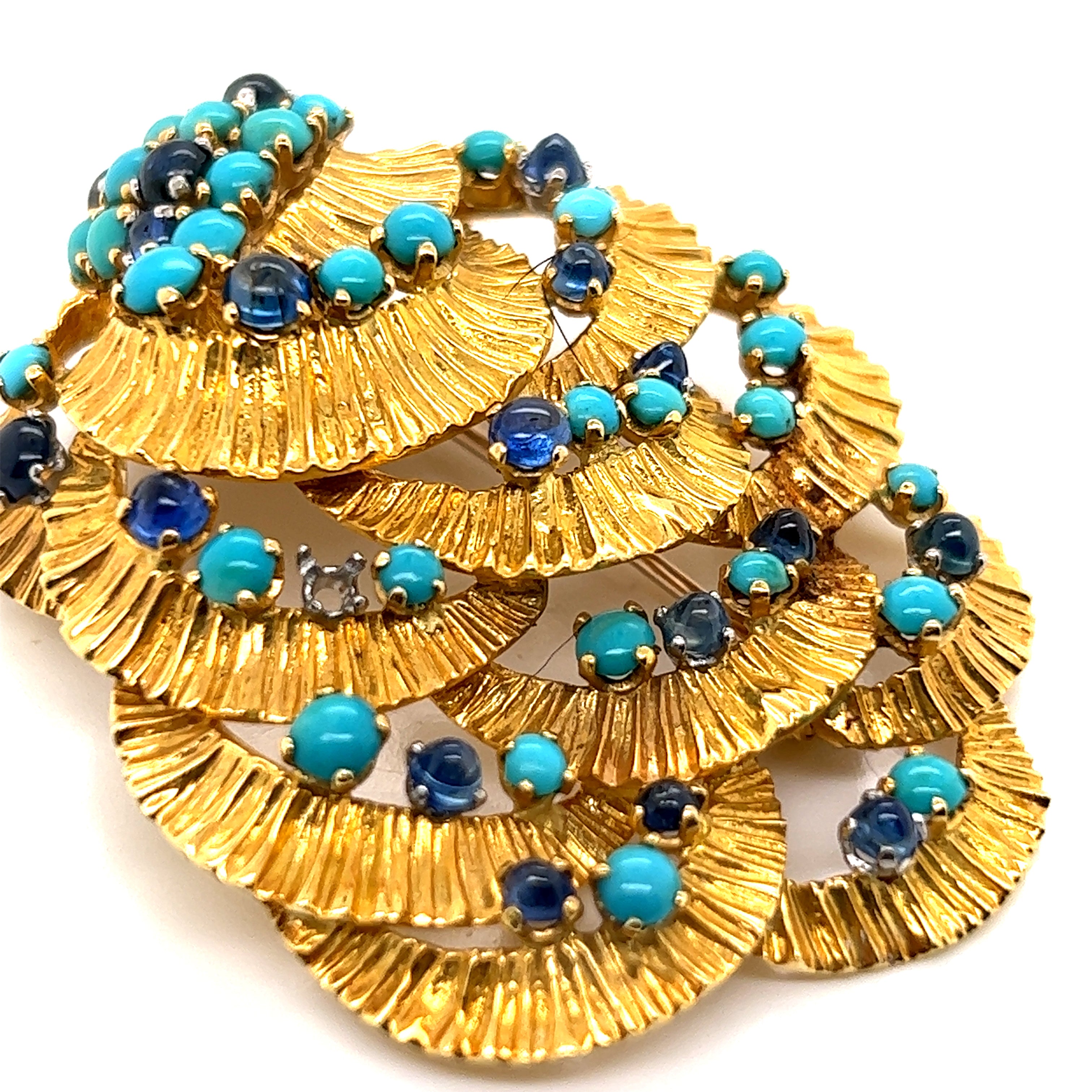 Kutchinsky, 18k Turquoise and sapphire brooch and earring 1962