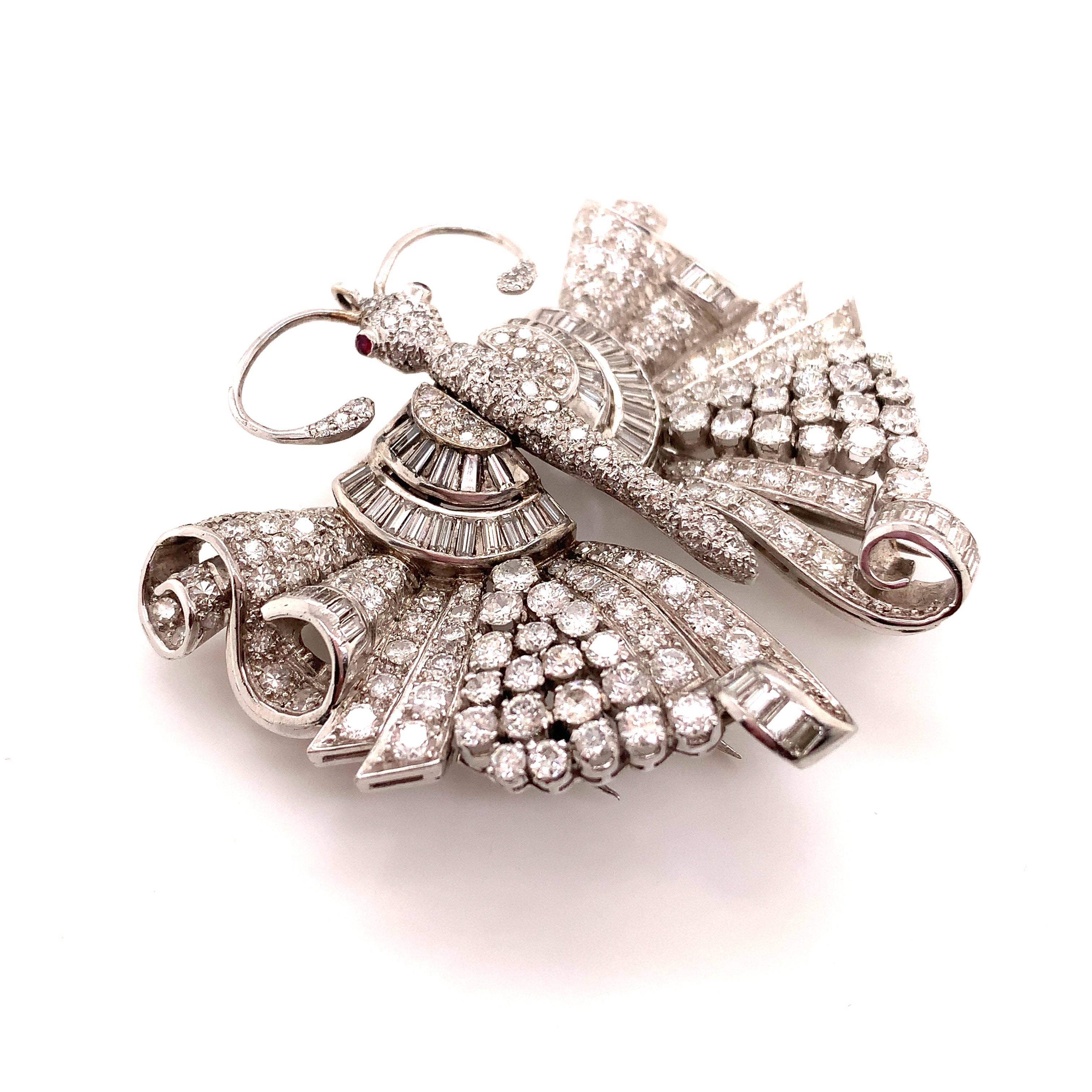 Platinum diamond butterfly double clips brooch