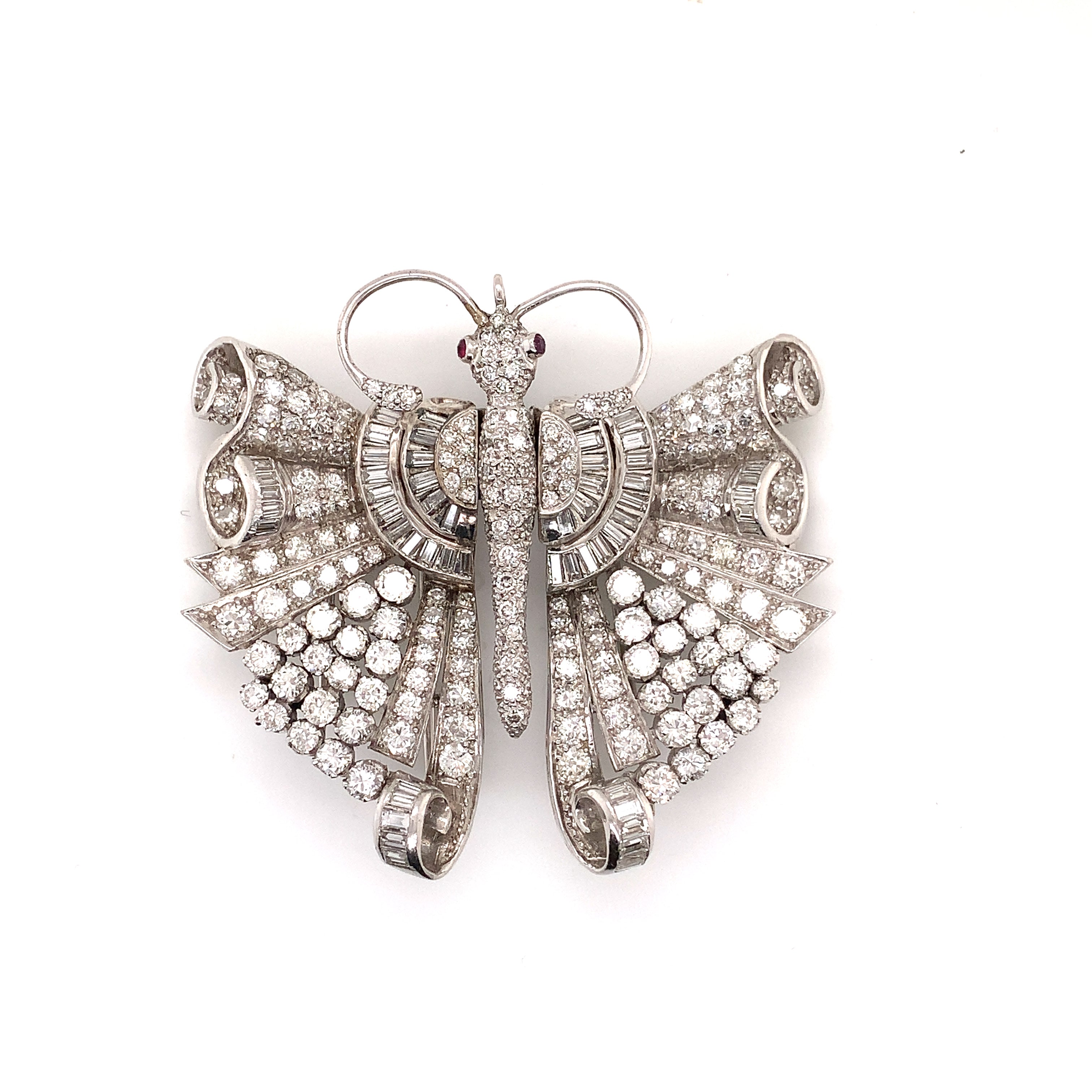 Platinum diamond butterfly double clips brooch