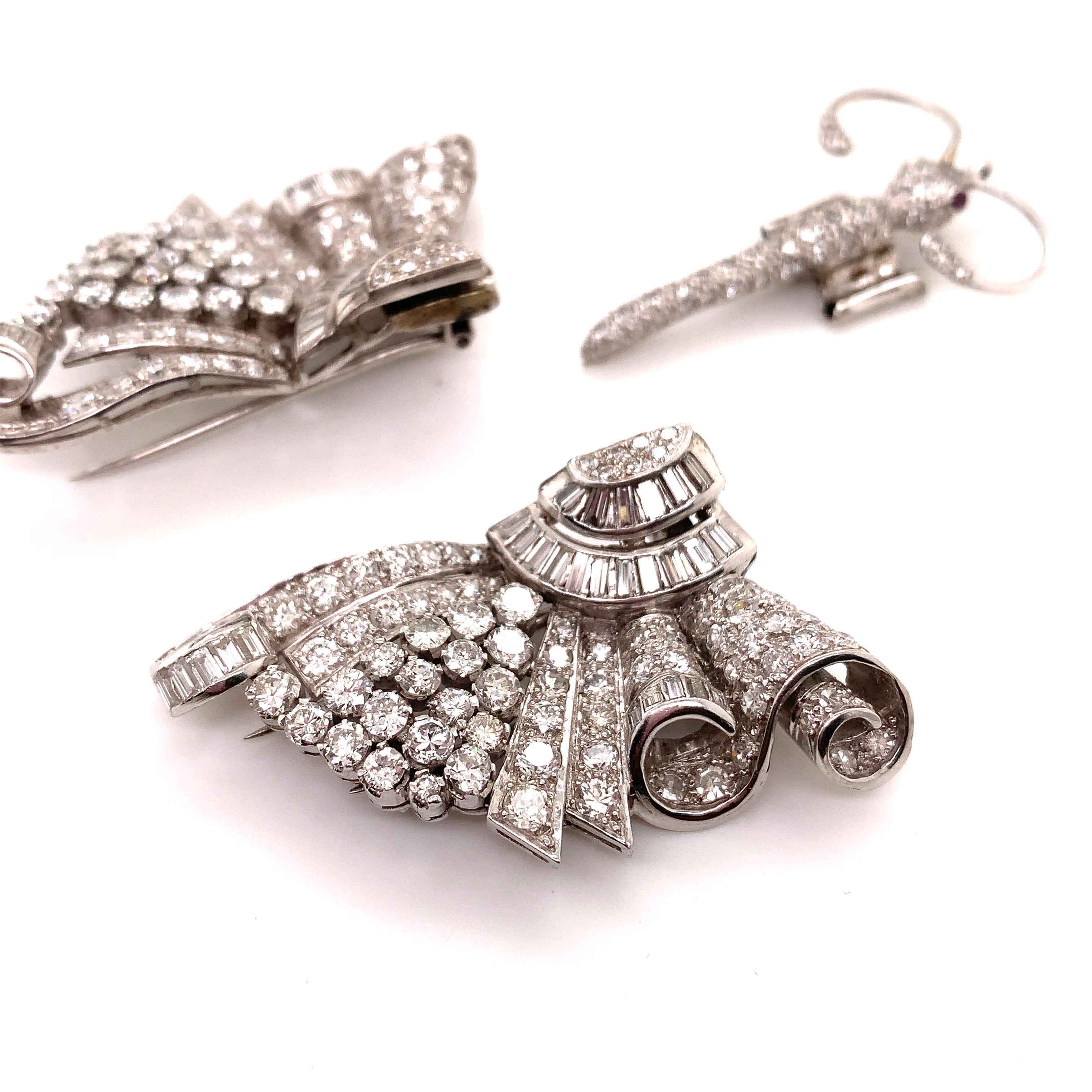 Platinum diamond butterfly double clips brooch