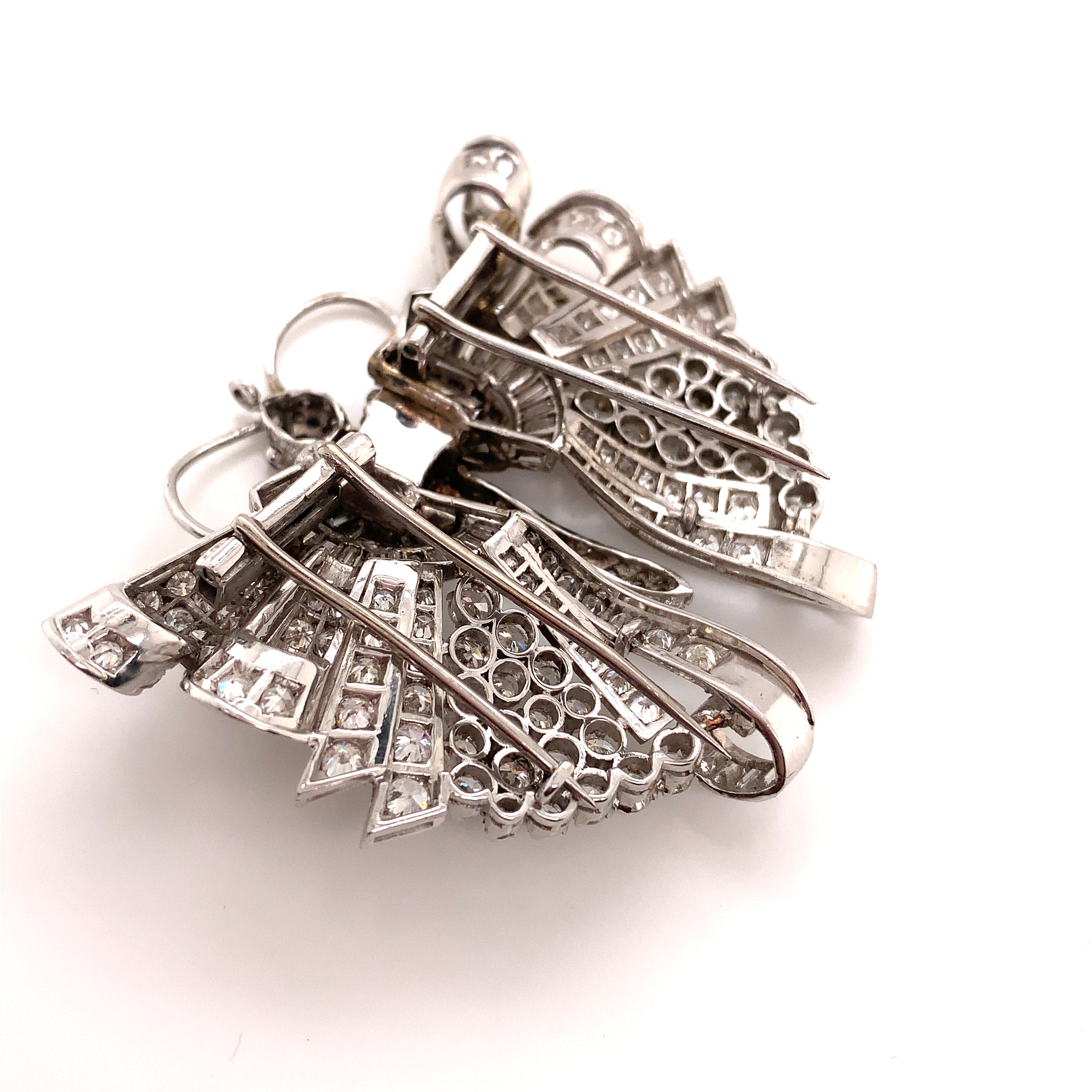 Platinum diamond butterfly double clips brooch