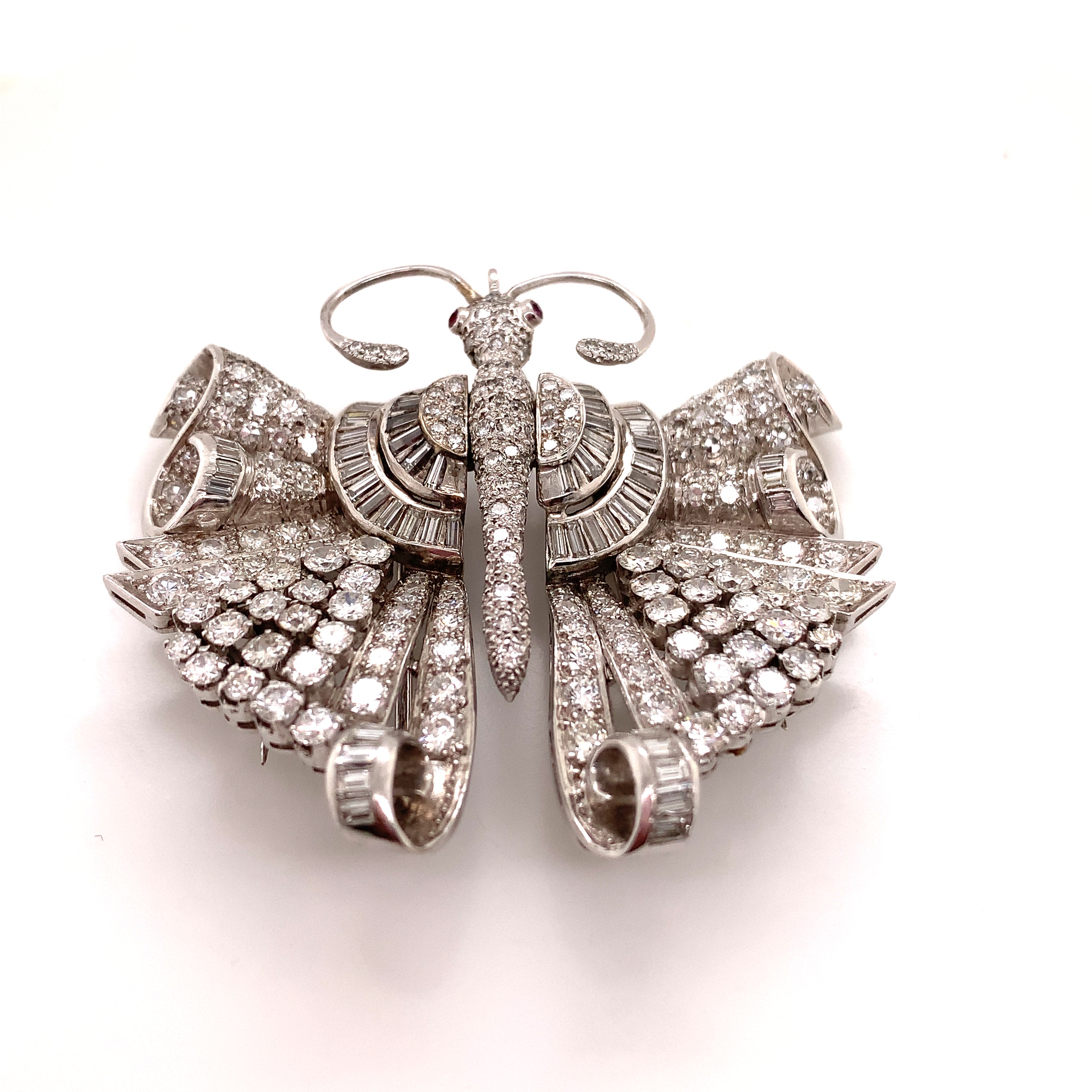 Platinum diamond butterfly double clips brooch