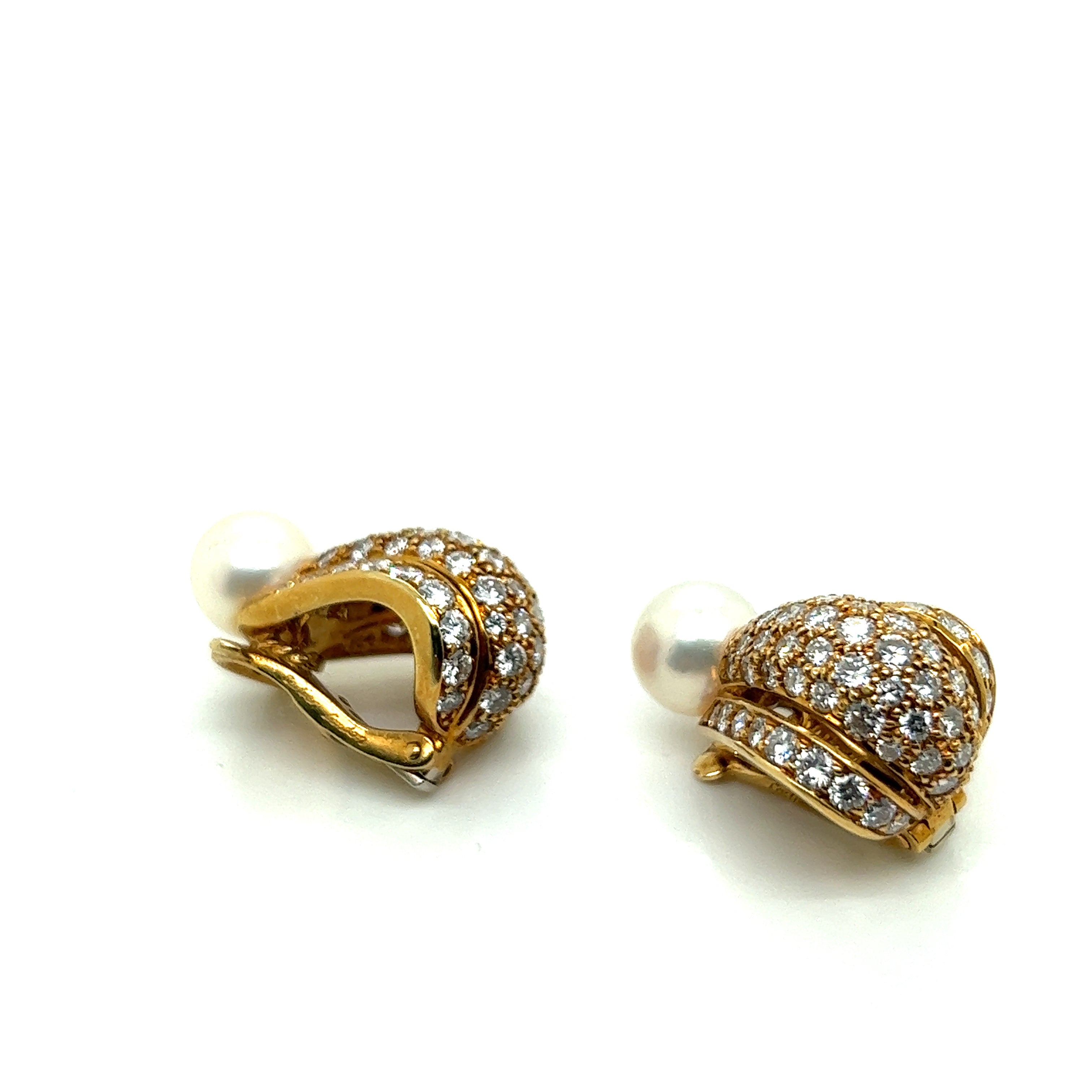 Cartier, a pair of diamond and cultured pearl ear clips