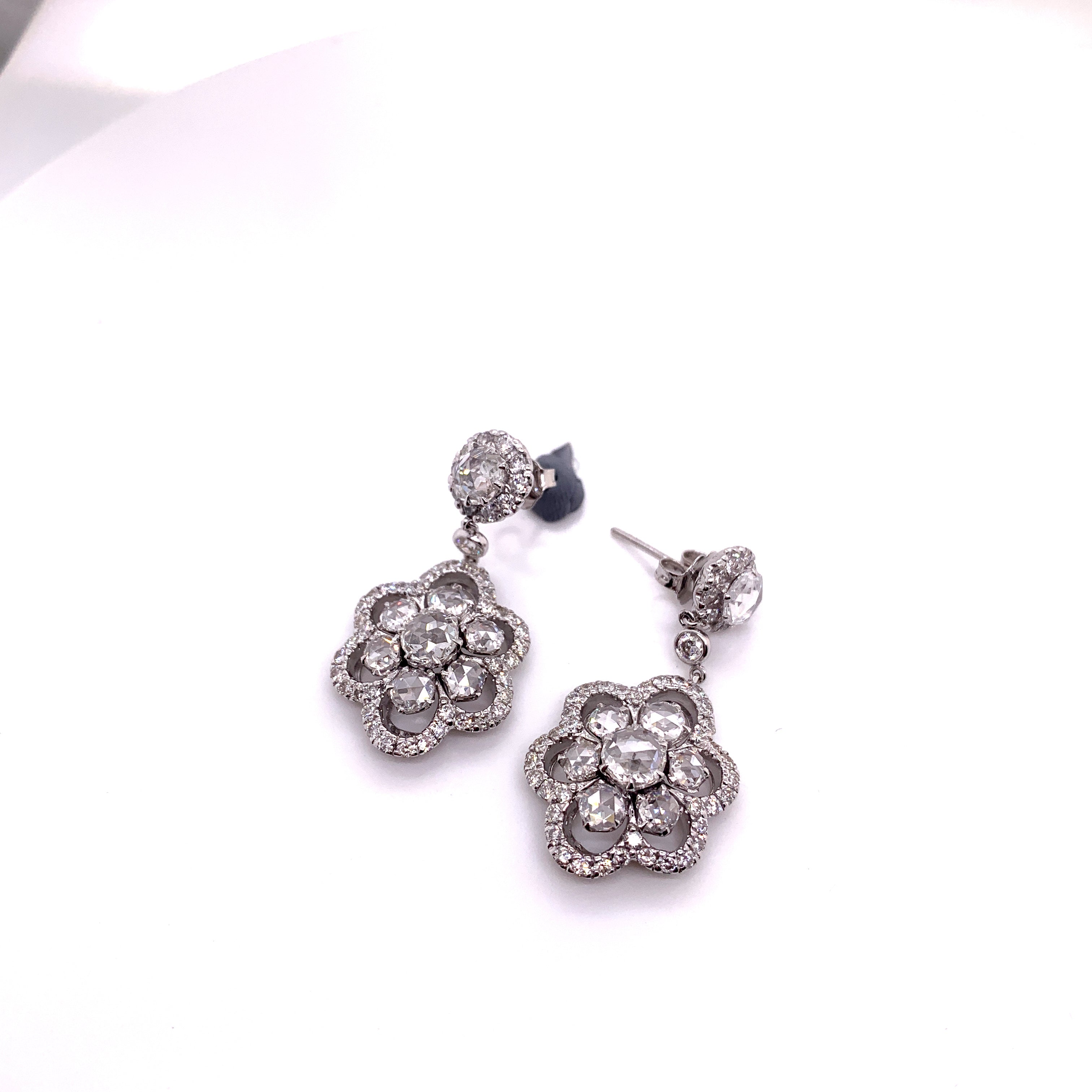 18k white gold rose cut diamond earring