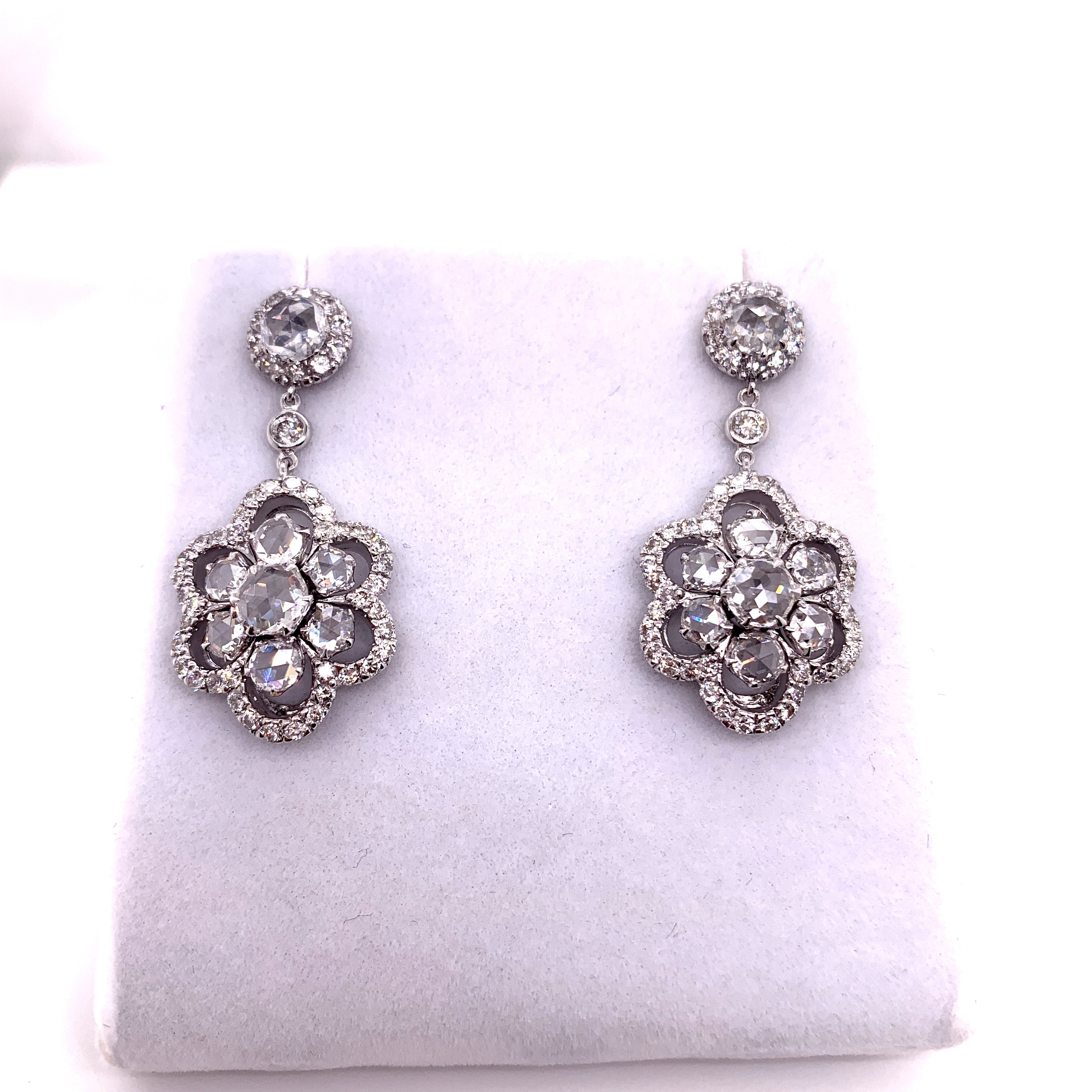 18k white gold rose cut diamond earring