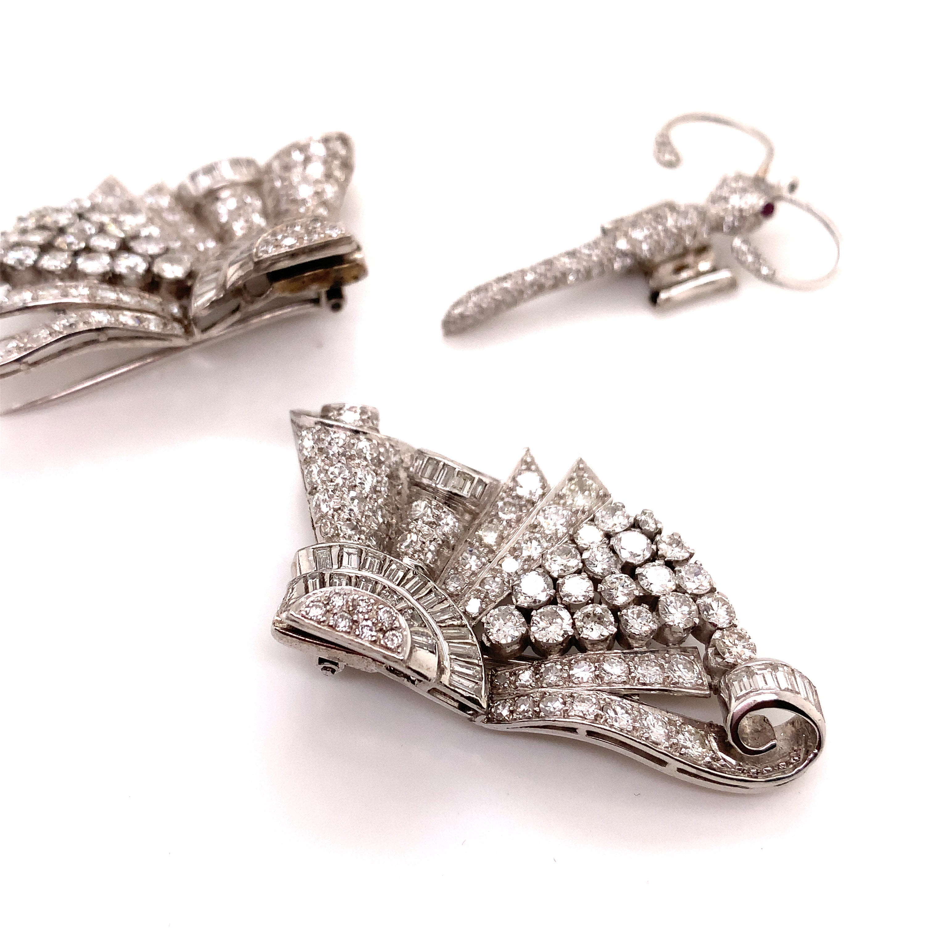 Platinum diamond butterfly double clips brooch