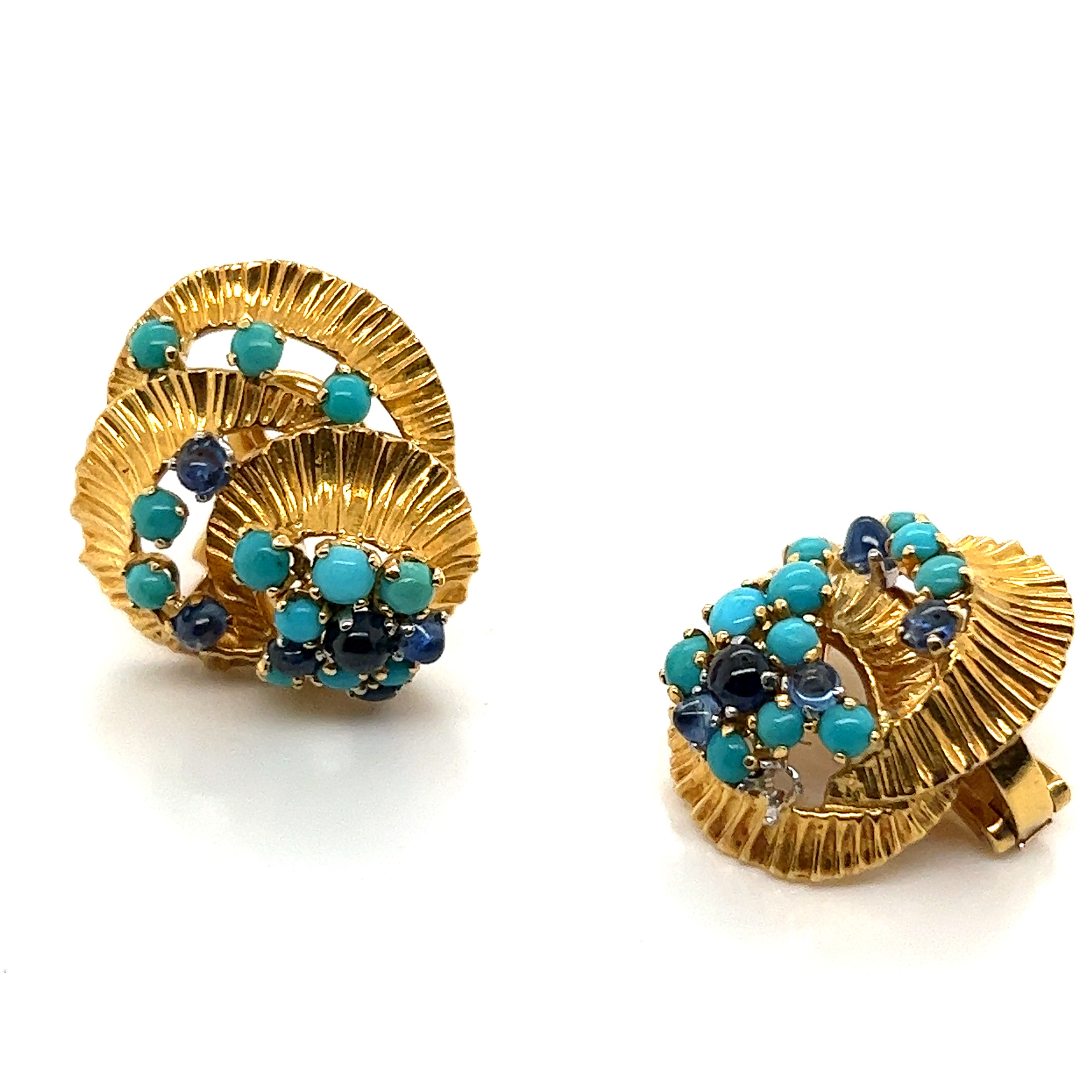 Kutchinsky, 18k Turquoise and sapphire brooch and earring 1962