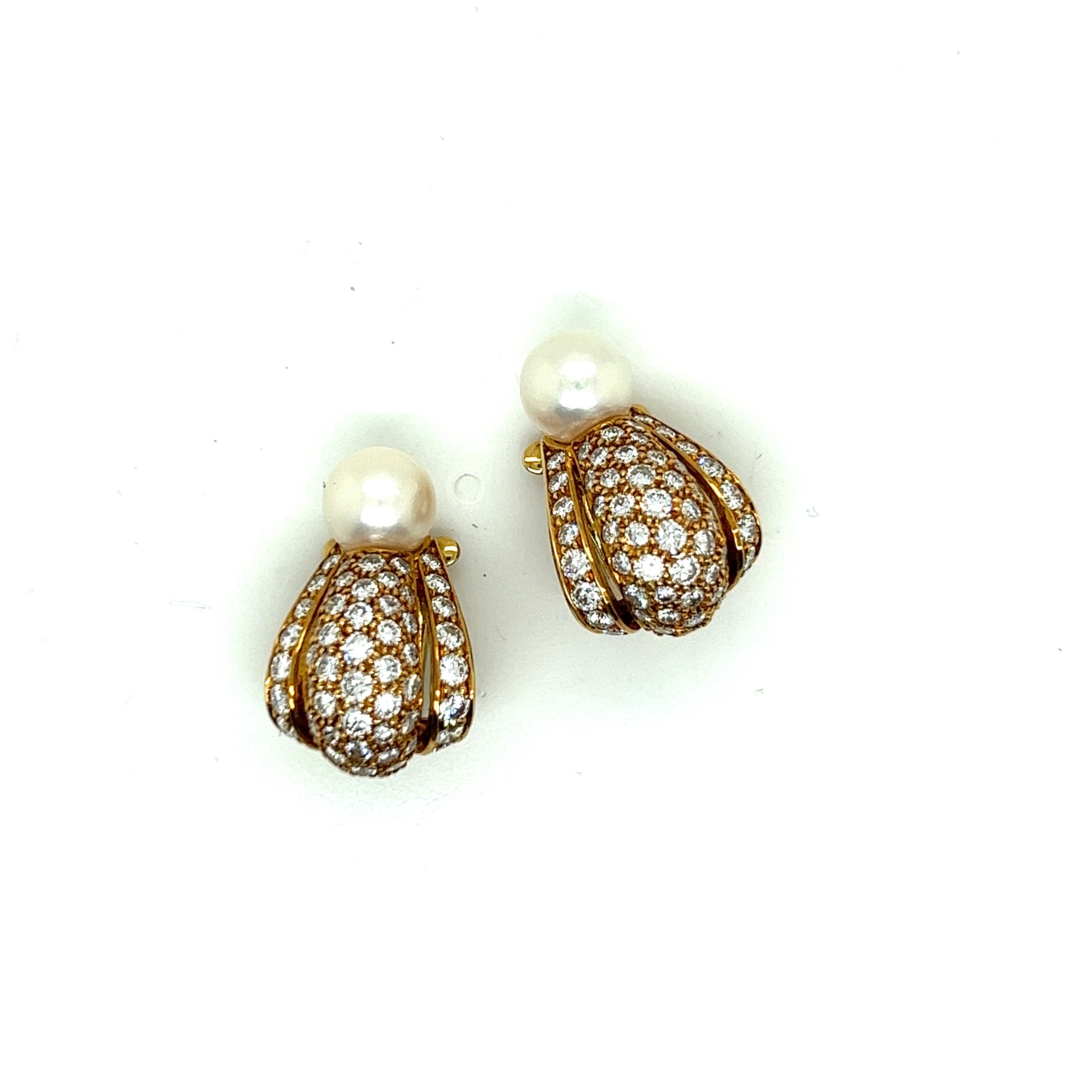 Cartier, a pair of diamond and cultured pearl ear clips